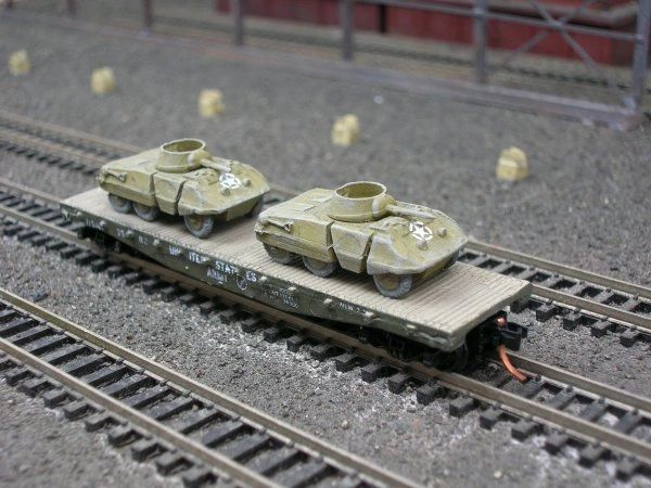 (2) M8 Greyhound Armored Cars on US Army Transportation Corp Flat Car