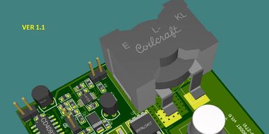 PCB displayed in 3D.