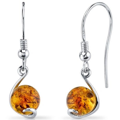 Sterling Silver Amber Spherical Fishhook Earrings