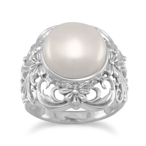 Sterling Silver Ornate Cultured Freshwater Pearl Ring Sterling Silver Ornate Cultured Freshwater Pearl Ring