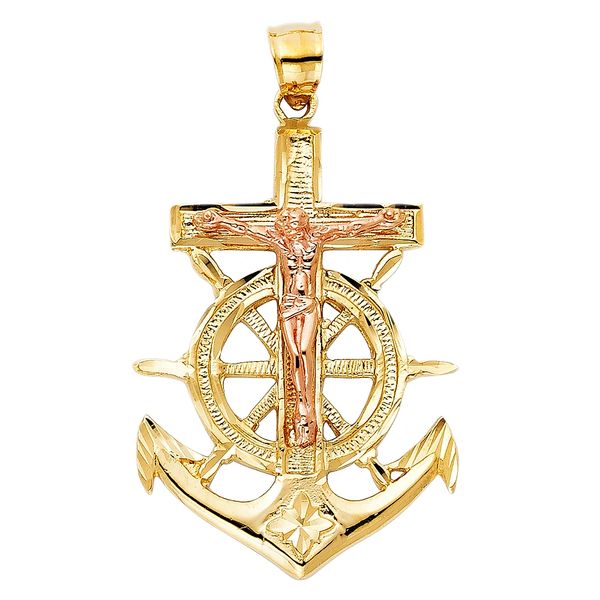 14K Two Tone Gold Religious Crucifix Anchor Pendant | Midwest Family ...