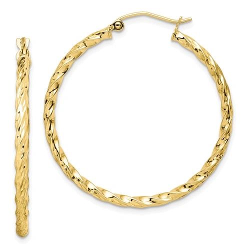 10K Yellow Gold Twisted Diamond Cut Hoop Earrings | Midwest Family Jewelry