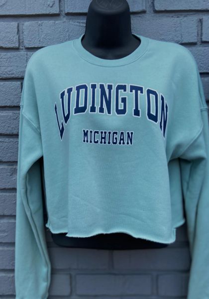 Sage Green Crew Neck Crop Top Ludington Michigan