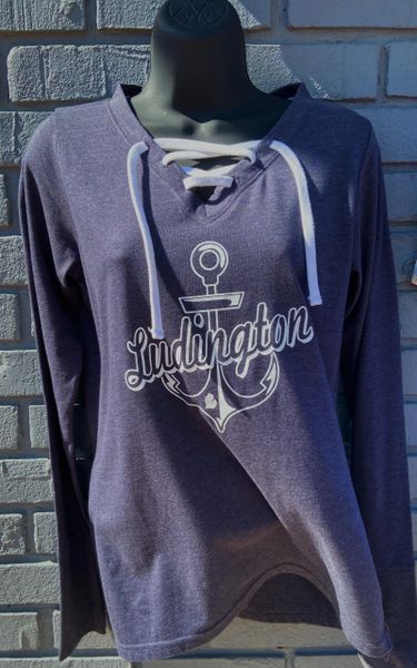 Lace-Up Long Sleeve T-Shirt Ludington Anchor (Navy)