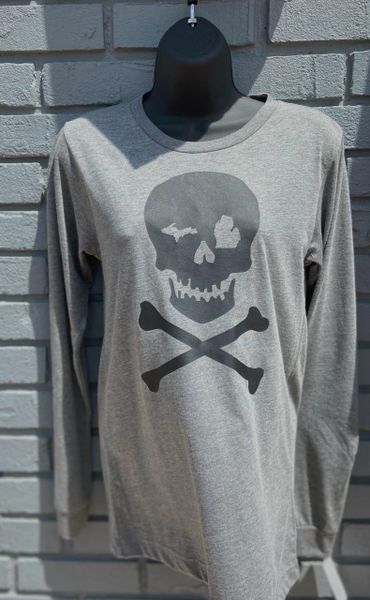 Unisex Long Sleeve Tee Skull (Grey)