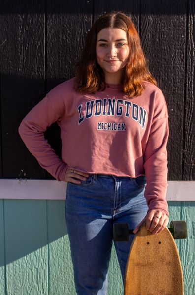 Women's Cropped Crew Fleece Ludington Mi (Muave)