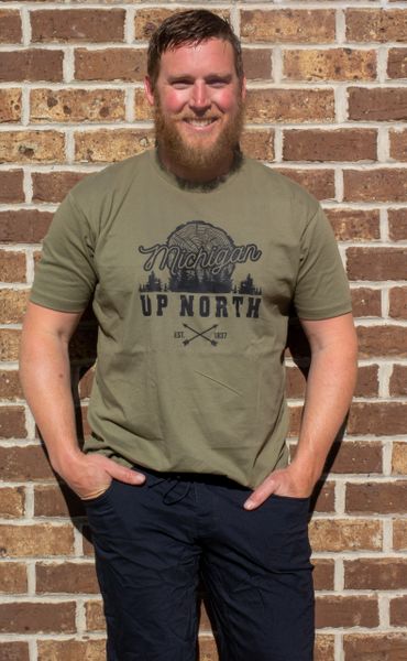 Unisex Tee Shirt Up North MI Log (Military Green)