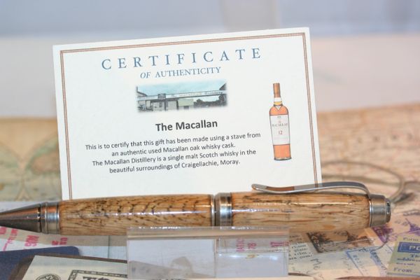 Cigar Pen - Whiskey Pen - Macallan Scotch Whisky Pen - Whiskey Barrel Oak - Ballpoint Pen - Handcrafted Pen - Writing - Antique Nickel