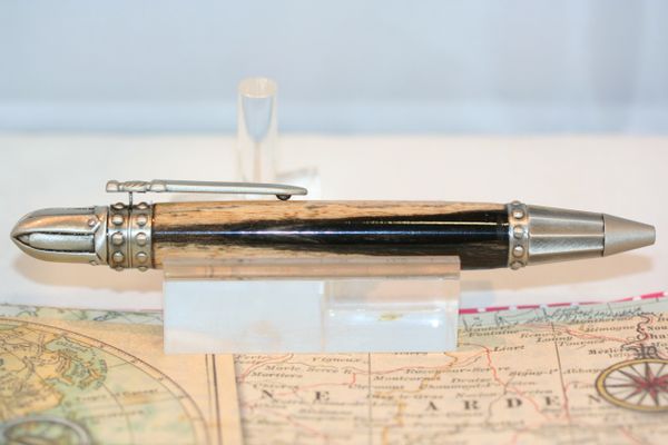 Wooden Pen - Knight's Armor - Black & White Ebony - Medieval Pen - Ballpoint Pen - Handmade - Knight Pen - Personalizable - Antique Pewter