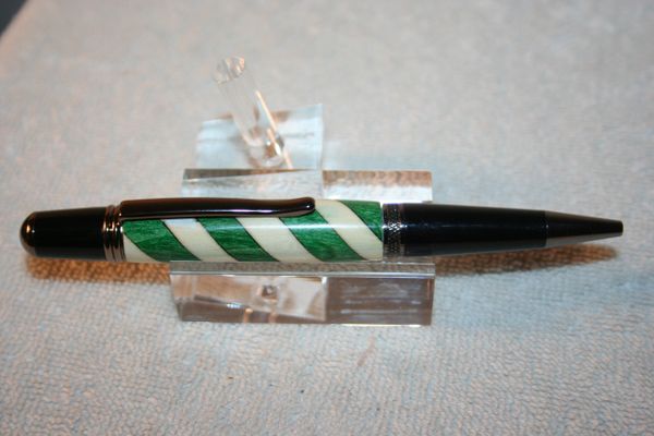 Handcrafted Wooden Pen - Green and White Candy Cane Executive Twist Pen in Stunning Gunmetal