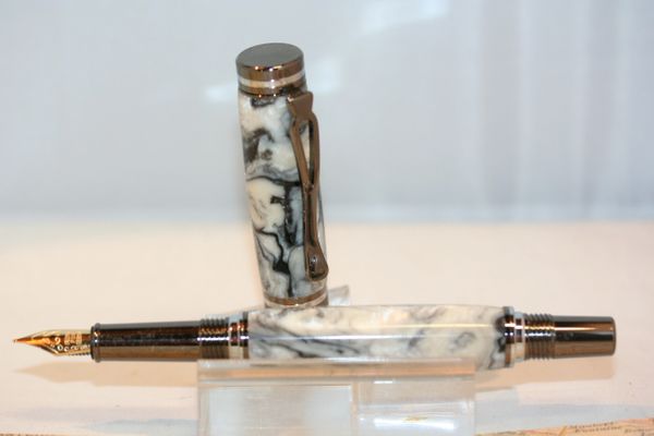 Atracia Fountain Pen - Volcanic Lava White Ash - Alumilite Pen - Writing - Desk Pen - Bespoke - Handmade - Ink Pen - Gunmetal & Chrome