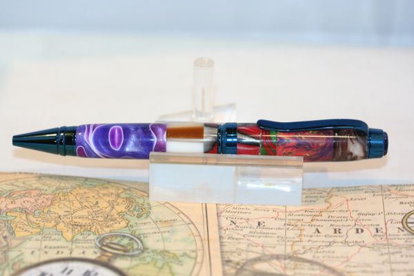 Acrylic Pen - Premium Cigar Pen - Acrylic Mix Pen - Acrylic Mix 8 - Twist Pen - Desk - Writing Instrument - Ballpoint Pen - Blue Titanium