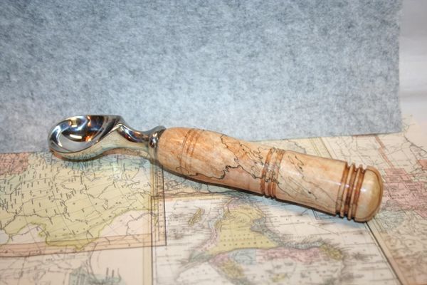 Ice Cream Scoop - Heavy Duty - Spalted Red Curly Maple - Stainless Steel - Handcrafted - Rustic Designed - Hand Turned Handle