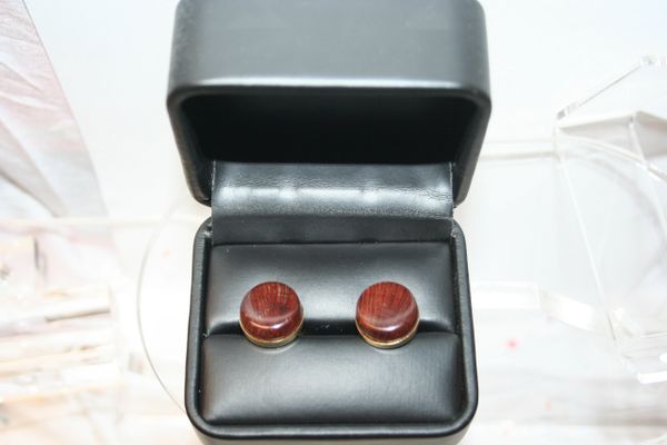 Cuff Links - Handcrafted - Hawaiian Macadamia Nut Hardwood - 24 ct Gold Plated Cuff Links