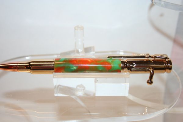 Handcrafted Acrylic Pen - Bolt Action Pen in Cantaloupe Acrylic Finished in Bright 24 ct Gold