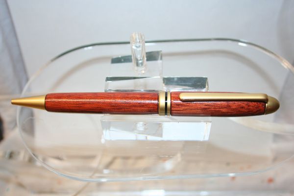 Ballpoint Pen - Bloodwood Hardwood - European Style Round Top - Handcrafted - Wooden Pen - Twist Pen - Pen - Exquisite Satin Gold Finish