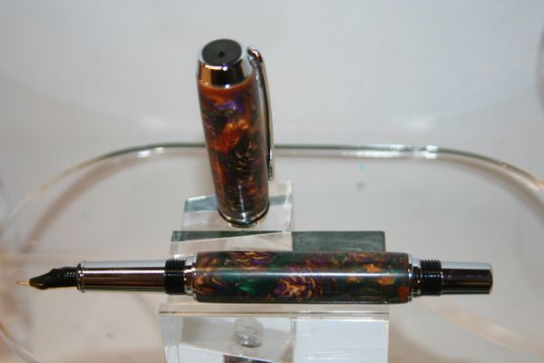 Handcrafted Acrylic Pen - Exquisite Baron Fountain Pen in Wildflowers Pearl Acrylic and Pine Cones Finished in Beautiful Bright Chrome
