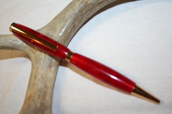 Ballpoint Pen - Slim Twist Pen - Vaalentine's Red Acrylic - Handcrafted Acrylic Pen - Pen - Bright Gold Finish