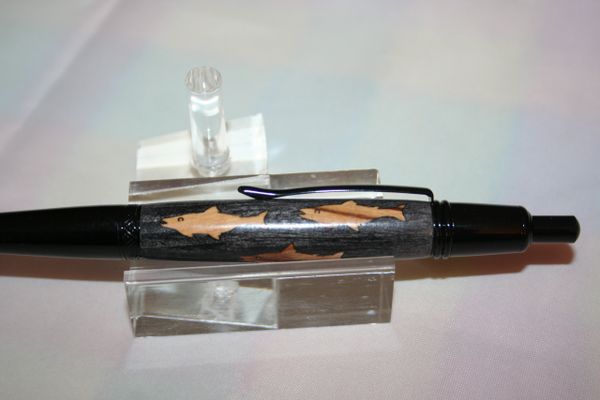 Handcrafted - Wooden Pen - Fisherman's Inlay - Executive Pen - Click Pen - Pen - Black Chrome