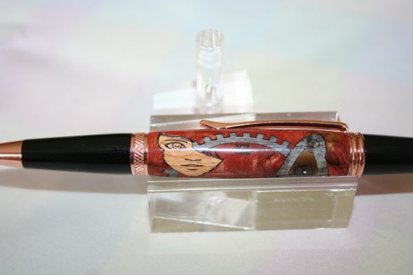 Handcrafted Wooden Pen - Steampunk Butterfly - Executive Pen - Twist Inlay Pen - Finished in Bright Copper