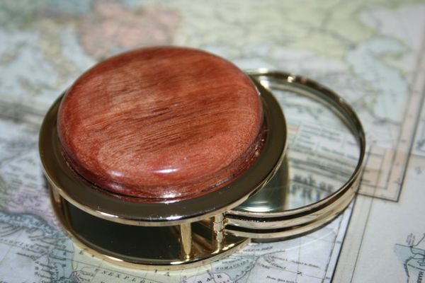 Handcrafted Desert Ironwood Magnifying Glass Paperweight in a Beautiful 24 ct Gold Finish