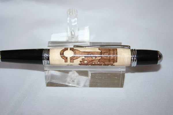 Handcrafted Wooden Pen - Mechanics II Inlay - Twist Pen - Bright Chrome Finish