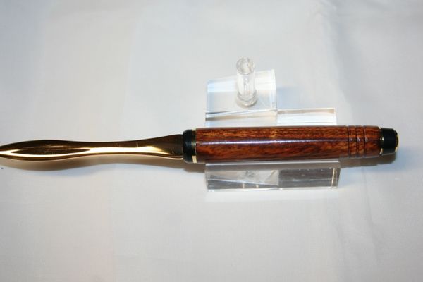 Handcrafted Cigar Styled Letter Opener in Chechen (Caribbean Rosewood) is Finished in Bright Gold