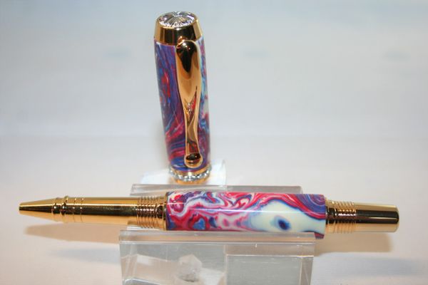 Handcrafted Acrylic Pen - Triton Roller Ball Pen in Storm Warning Lava Alumilite Finished in Titanium Gold with Chrome Accents