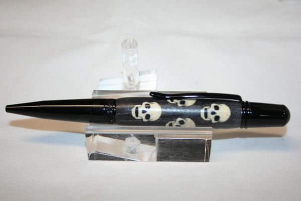Handcrafted Wooden Pen - Skulls Inlay Executive Twist Pen in a Fine Black Chrome Finish