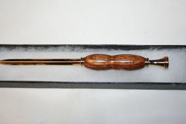 Handcrafted Caribbean Rosewood (Chechen) Petite Slim Letter Opener in a Bright Gold Finish