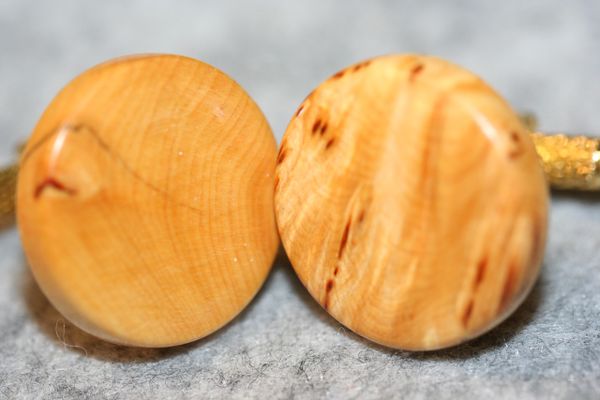 Handcrafted Exquisite Yellow Cedar Burl 24 ct Gold Plated Cuff Links with Knurled Bezels