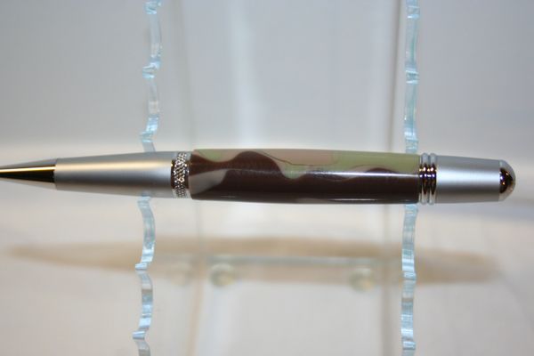 Handcrafted Acrylic Pen - Desert Camo Executive Twist Pen in a High End Two-Tone Satin Chrome/Nickel Finish