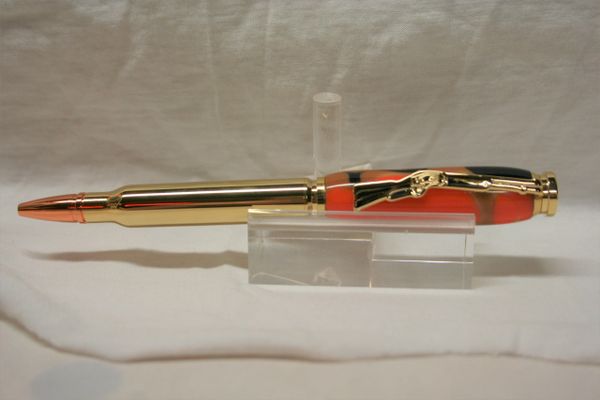 Handcrafted Acrylic Pen - Fall Tree Camo Acrylic Bullet or Cartridge Pen in a Bright 24ct Gold Finish