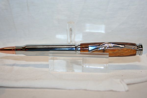 Handcrafted Wooden Pen - South American Marblewood Hardwood Bullet or Cartridge Twist Pen in a Bright Chrome Finish