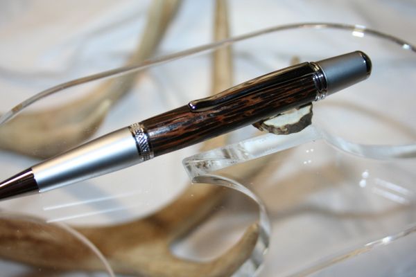 Executive Twist Pen - Black Palm - Ballpoint Pen - Handcrafted - Wooden Pen - Twist Pen - Pen - Satin Two-Tone Chrome/Nickel Finish