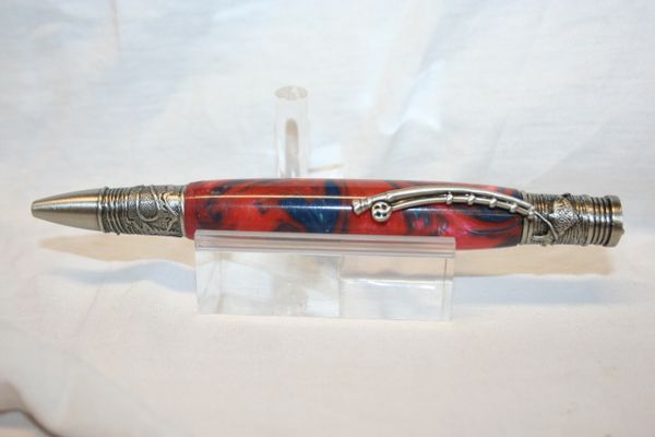 Handcrafted Alumilite Pen - Salmon Run Alumilite Fly Fisherman Twist Pen in an Antique Pewter Finish