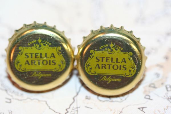 Cufflinks - Cuff Links - Stella Artois Beer Cap Cufflinks - Handcrafted Cuff Links - Stella Artois Beer Cap Cuff Links - Beer Cap Cuflinks - Stella Artois Gold Bottle Cap Cufflinks - Stella Artois Gold Beer Cap Cuff Links