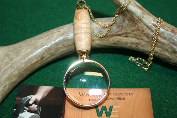 Magnifying Glass - Myrtle Burl - Mini Magnifying Glass Pendant - Magnifier - Reading - Necklace - Pendant - Jewelry - 24 ct Gold Plate