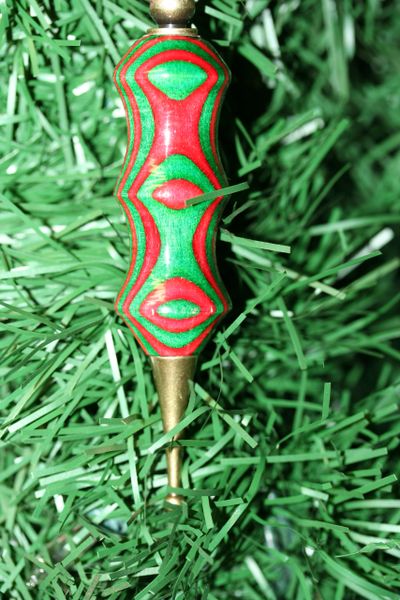 Ornaments - Christmas Tree Ornaments - Handcrafted Wooden Ornaments - Holiday Cheer Laminates - Dyed Green and Red - Hand Turned Ornament