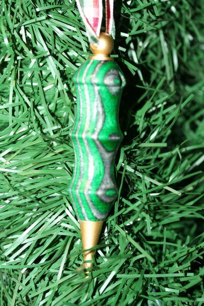 Ornaments - Christmas Tree Ornaments - Handcrafted Wooden Ornaments - Evergreen Laminates - Dyed Green and Gray - Hand Turned Ornament