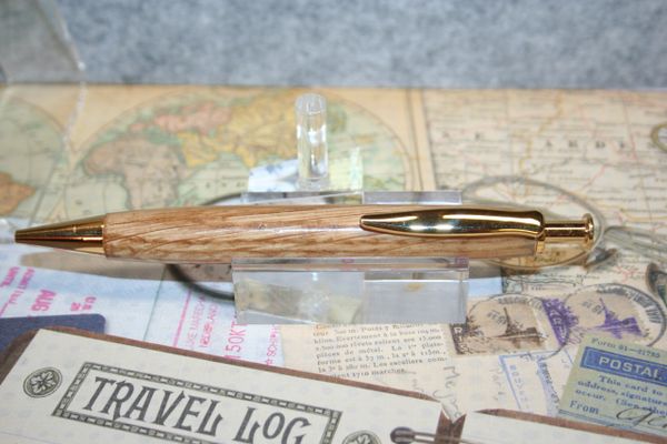 Handcrafted Wood Pen - Longwood Click Pen - Jack Daniels Whiskey Barrel Oak - Ballpoint - Whiskey Barrel Pen - Barrel Staves - Gold Finish