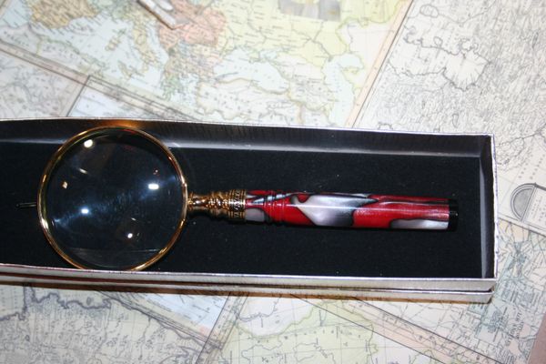 Magnifying Glass - Americana 2 1/2 inch Magnifying Glass - Fire & Ice Acrylic - Handmade Acrylic Magnifier - Handcrafted in Bright Gold