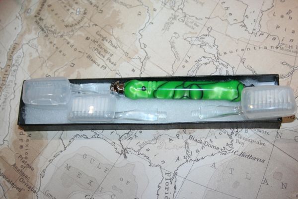 Tooth Brush - Nuclear Lime Acrylic - Handcrafted with Chrome Fittings - Oral Care - Hand Turned - Tooth Cleaner - Teeth Cleaner - Tooth Care