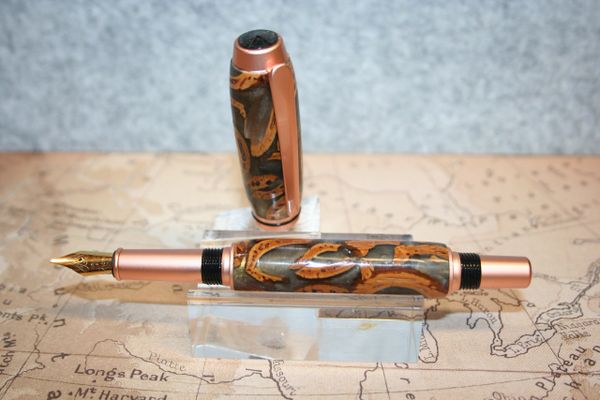 Fountain Pen - Baron Fountain Pen - Almond Shells - Opaque Chocolate - Handcrafted Pen - Writing - Handmade Pen - Satin Copper Finish