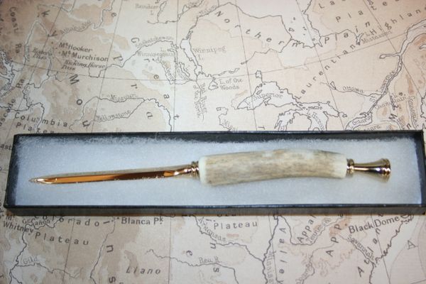 Letter Opener - Petite Style - Whitetail Deer Antler - Handcrafted in 24ct  Gold Plate Finish - Desk Letter Opener - Deer Antler