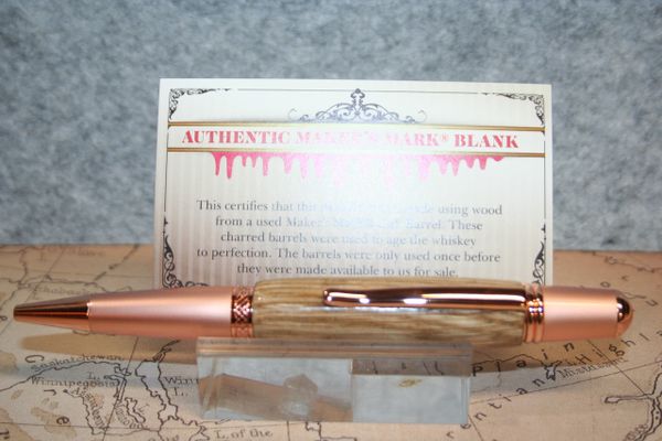 Makers Mark Whiskey Barrel Oak Pen - Bourbon Barrel Pen - Executive Pen - Twist Pen - Ballpoint Pen - Handcrafted Wooden Pen - 2 Tone Copper