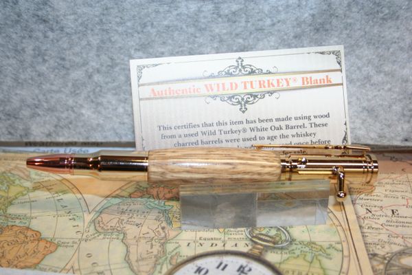 Bolt Action Pen - Makers Mark Bourbon Whiskey Oak Barrel Stave - Whiskey Pen - Ballpoint Pen - Wood Pen - Handcrafted Pen - 24ct Gold Plate