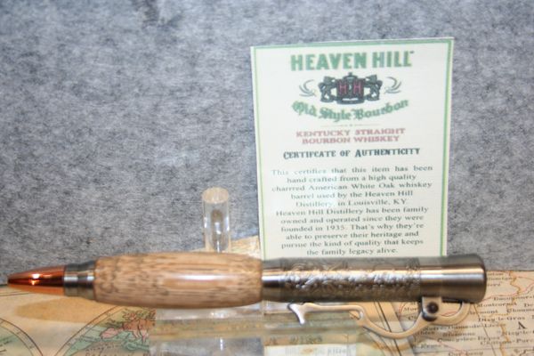 Lever Action Pen - Heaven Hill Bourbon Whiskey Barrel Stave Oak Pen - Ballpoint Pen - Wood Pen - Handcrafted Pen - Rifle - Antique Nickel