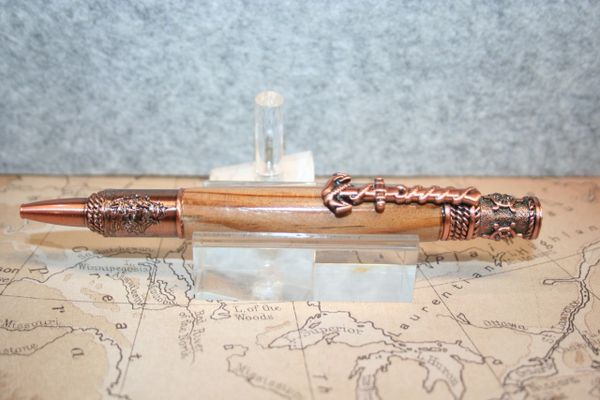Nautical Pen - Rappahannock River Crib Dam Pine - Twist Pen - Handcrafted Wood Pen - Ballpoint Pen - Historical Pen - Antique Copper Finish
