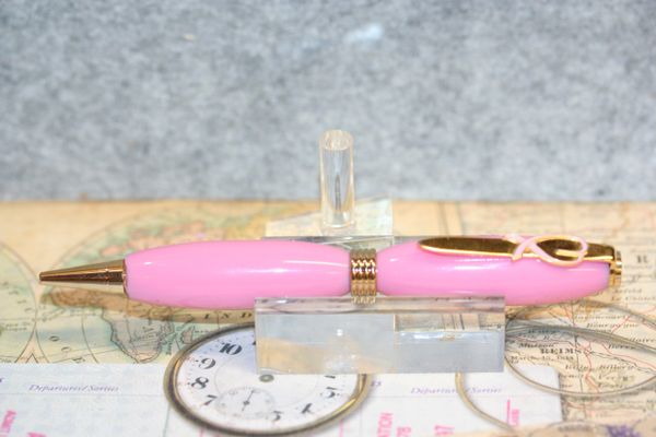 Breast Cancer Awareness Pen - Handcrafted Acrylic Pen - Pretty in Pink Acrylic - Pink Ribbon - Pen - Twist Pen - Writing - 24ct Gold Plate